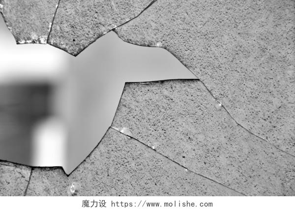 破碎的玻璃窗口破解的表面纹理黑色和白色